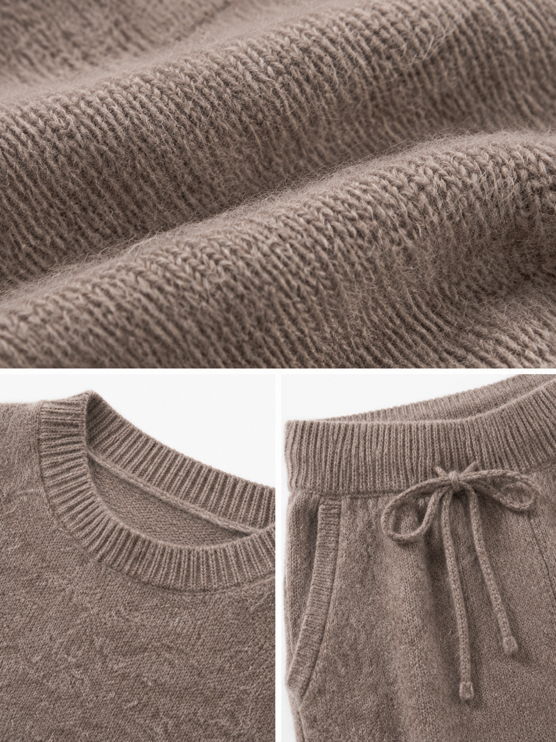 Womens Knit Sweater and Wide Leg Pants Set Round Neck Pullover Drawstring Trousers Ladies Autumn Winter Two Piece Knitwear