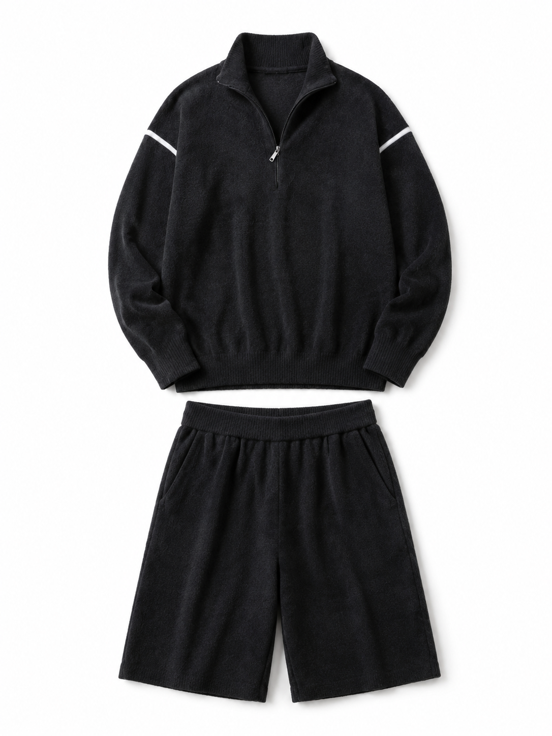 Women's Two Piece Knit Shorts Set Half Zip Mock Neck Pullover and Elastic Waist Bermuda Shorts Casual Outfit