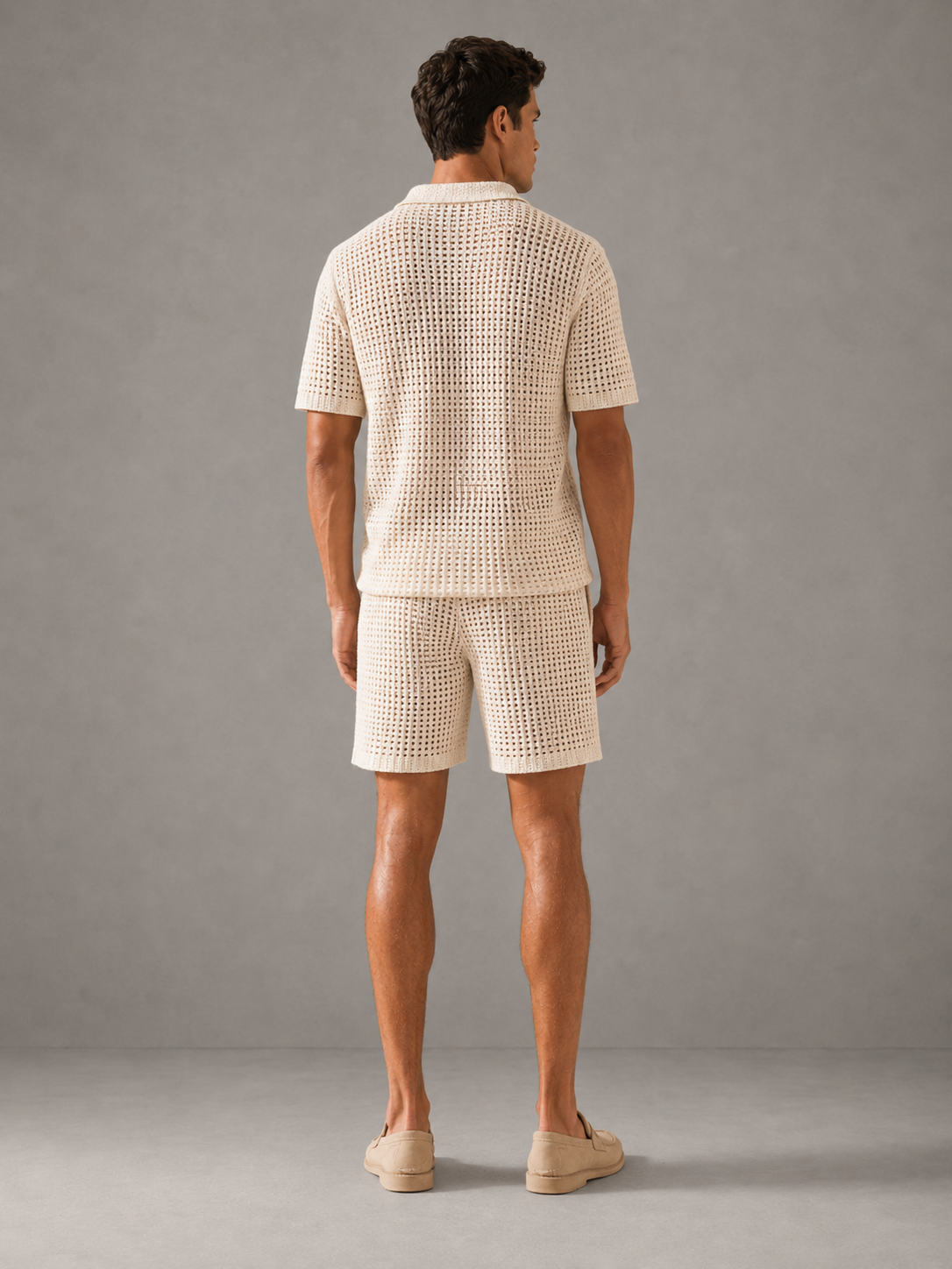 Men Knitwear Set Factory Custom Hollow Out Crochet Shirt Shorts Wholesale OEM ODM Low MOQ Supplier China
