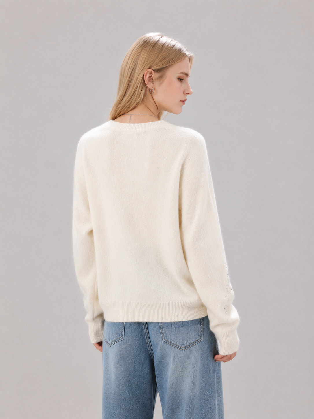 High-end cashmere cardigan with rhinestones, loose and oversized, casual women's sweater