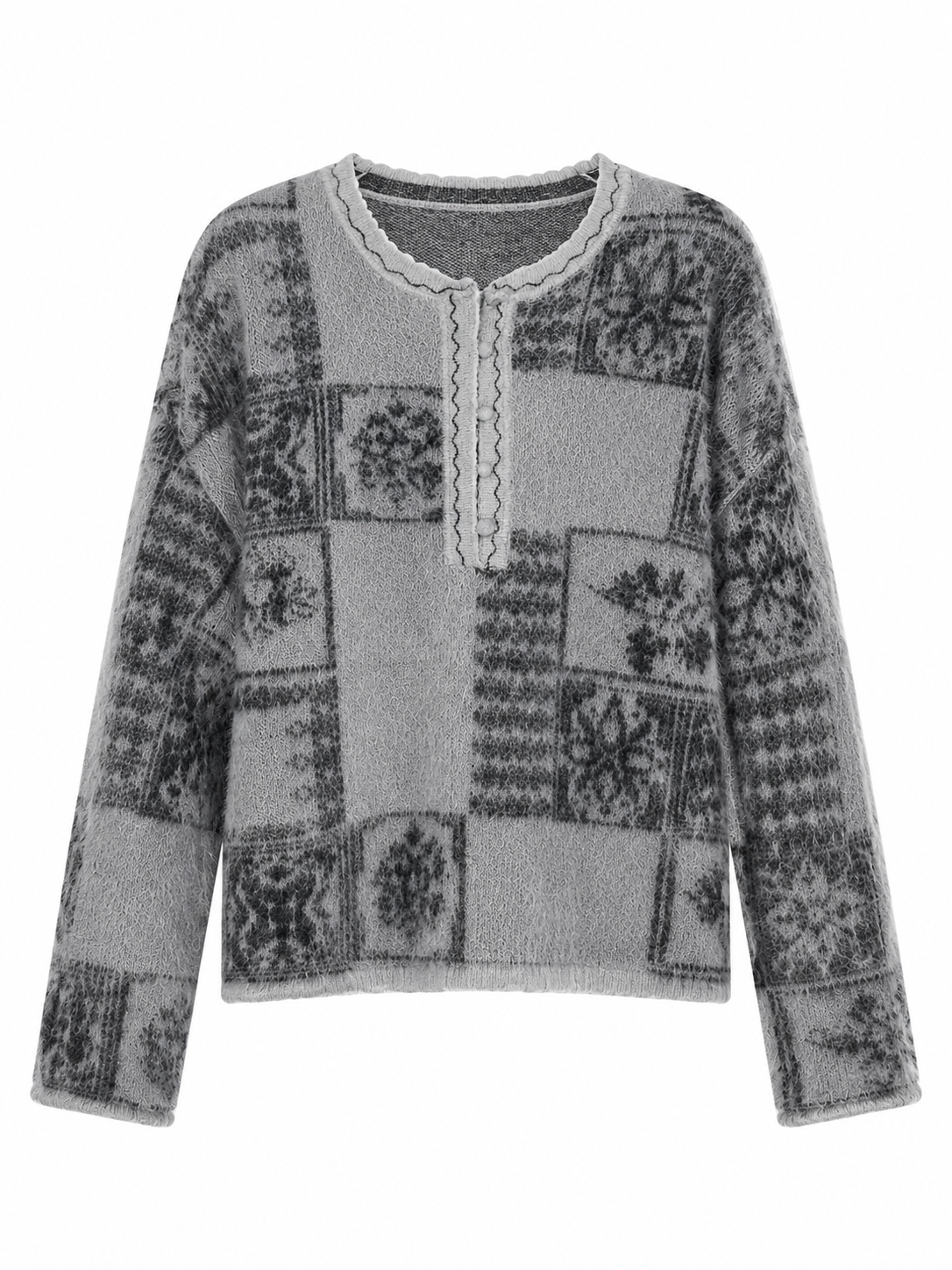 Early Autumn New Korean Retro Jacquard Thickened Wool Knit Half-Cardigan Delicate & Soft Silhouette Top for Women