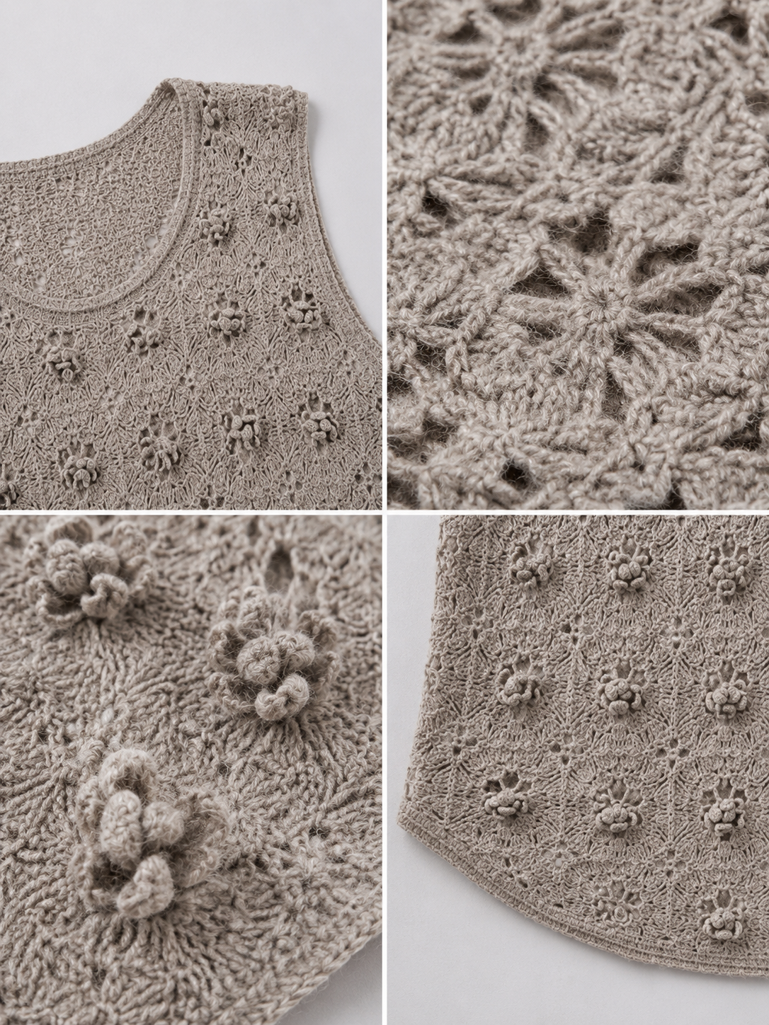 Women 3D Popcorn Bobble Knit Vest Sleeveless Round Neck Pullover Tank Top Textured Sweater Taupe Loose Layering Knitwear