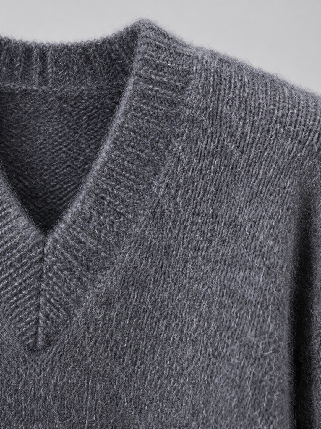 Women Fluffy Knit Sweater V Neck Wool Blend Pullover Ladies Heather Grey Jumper Cozy Warm Autumn Winter Knit Top