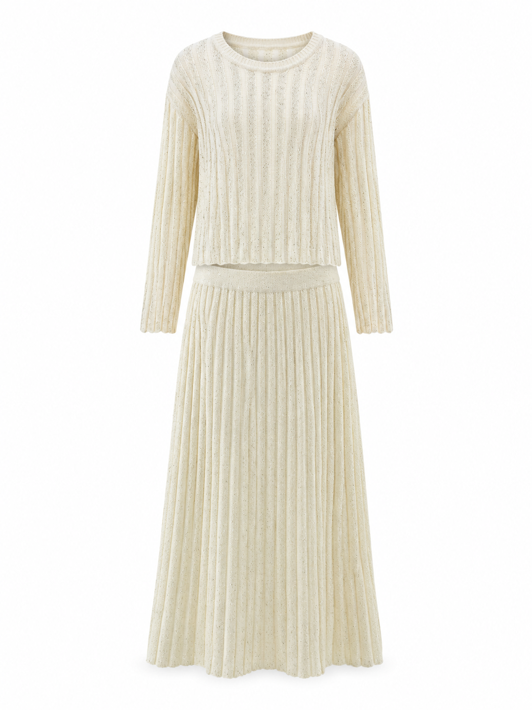 ODM and OEM manufacturers customize suit-style knitted clothing. High-quality wool and cashmere knitted suit sets for ladies.