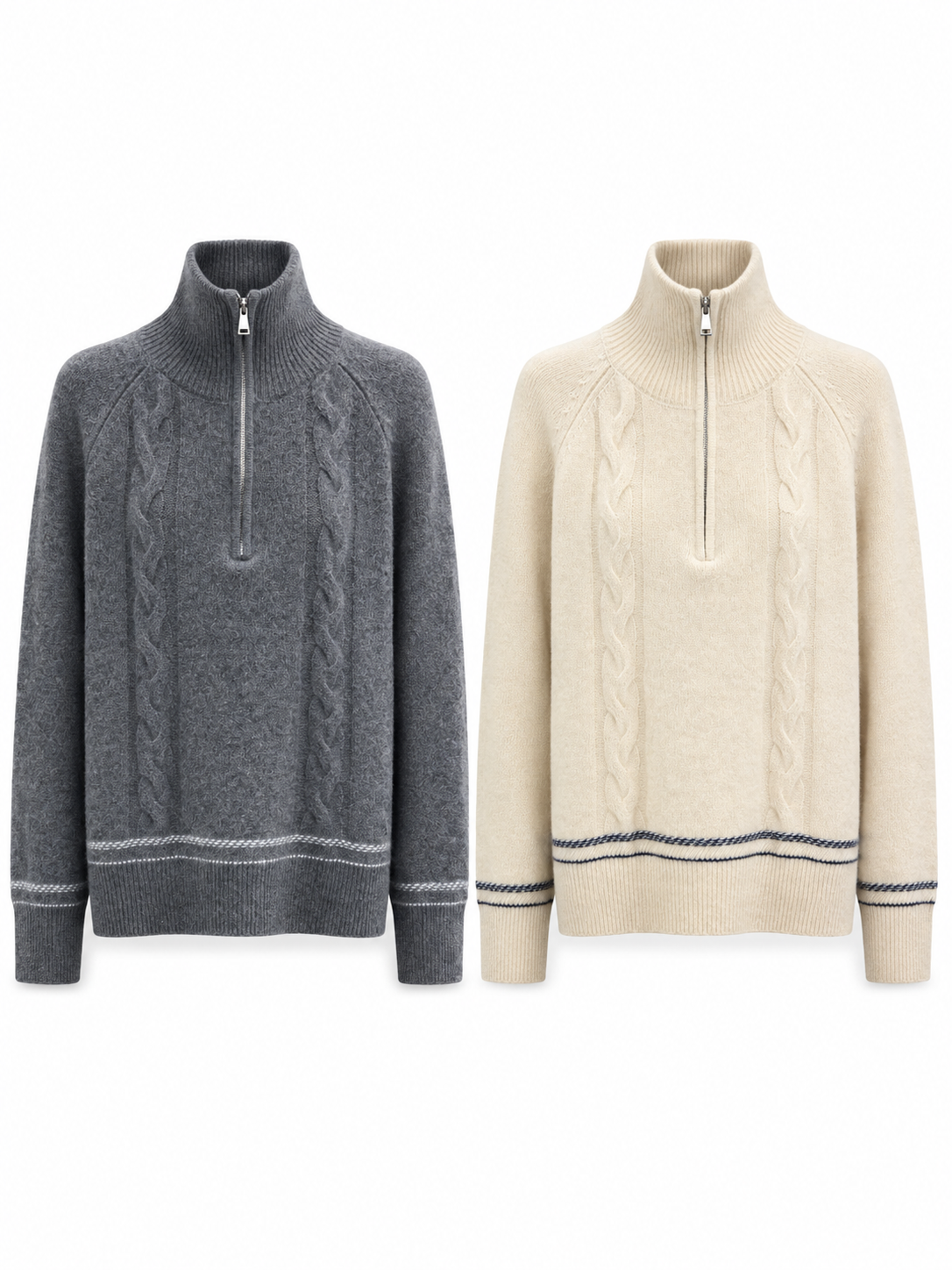 Women Quarter Zip Sweater Mock Neck Cable Knit Pullover Ladies Stand Collar Taupe Mocha Jumper Autumn Winter Knitwear
