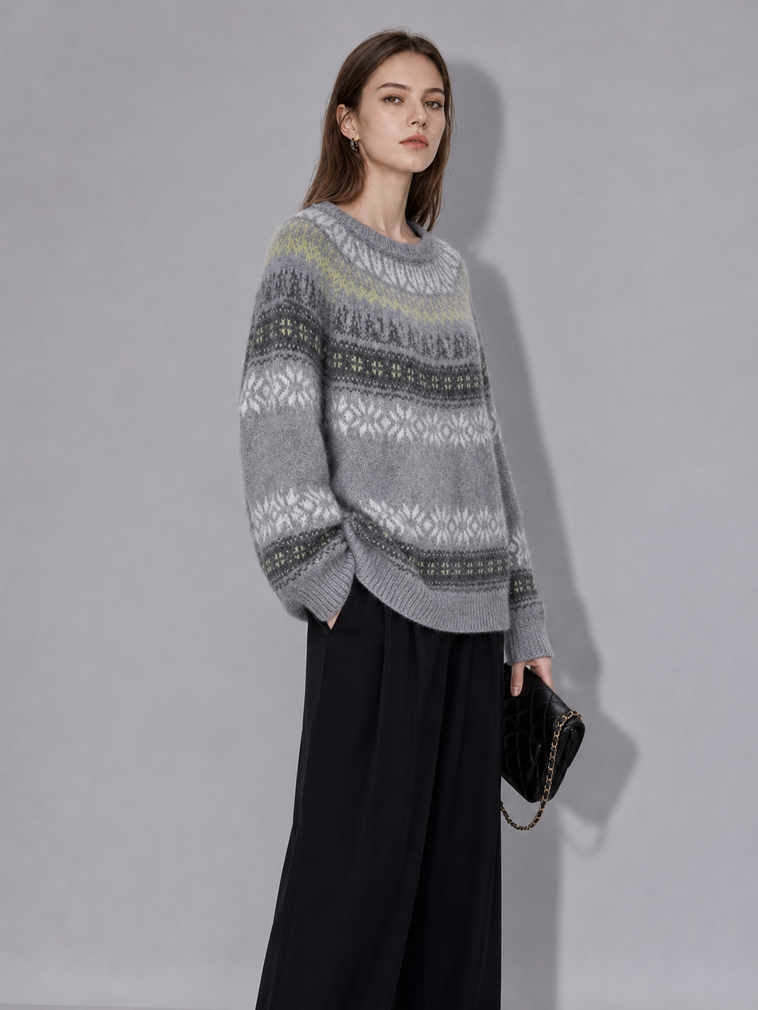Luxury Wool Jacquard Sweater – Vintage Fair Isle Knit Pullover with Nordic Pattern