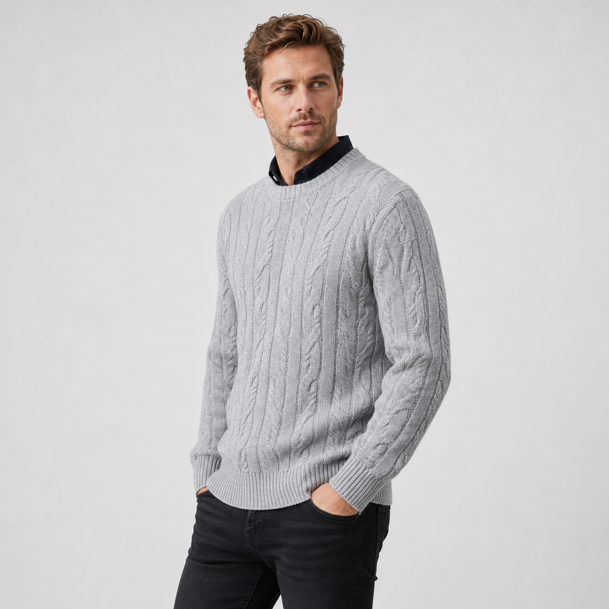 Custom OEM/ODM Premium Men's Anti-Wrinkle 100% Cotton Winter Knitwear Pullover Crew Neck Long Sleeve with Custom Logo Options