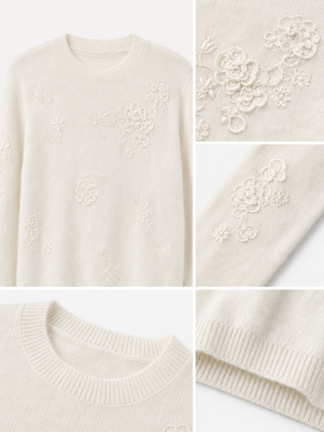 Cashmere Manufacturer Direct Women's Knit Sweater Embroidery Flower Pattern Vintage Style Cashmere Wool Pullover for Women