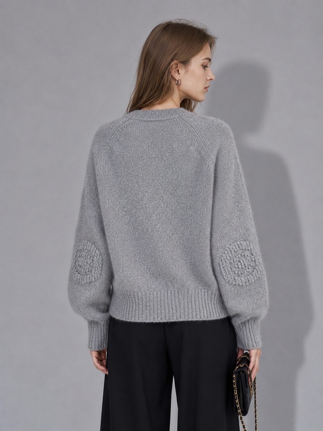 Premium Wool Cardigan Sweater – Soft Grey Minimalist Knit Jacket with Vintage Button Detail
