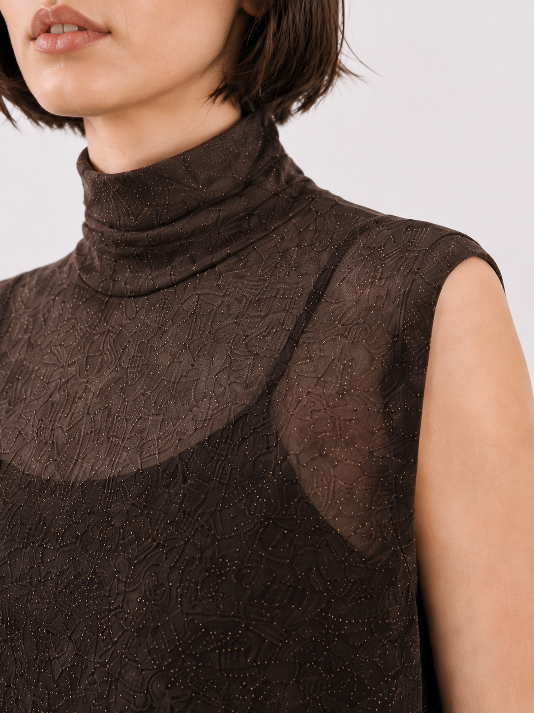 Womens Sleeveless Turtleneck Knit Top Semi Sheer Pointelle Tank Ladies High Neck Thin Summer Knitted Vest Pullover Shirt