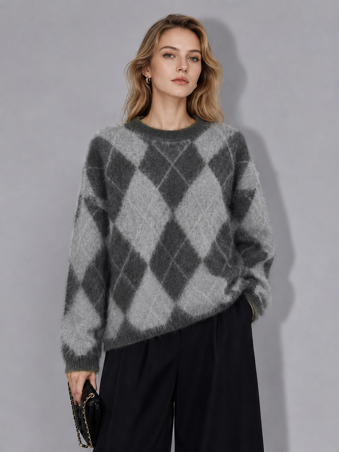 2 Colors Knitted Drop Shoulder Long Sleeve Loose Casual Fashion Sweater Pullover for Women