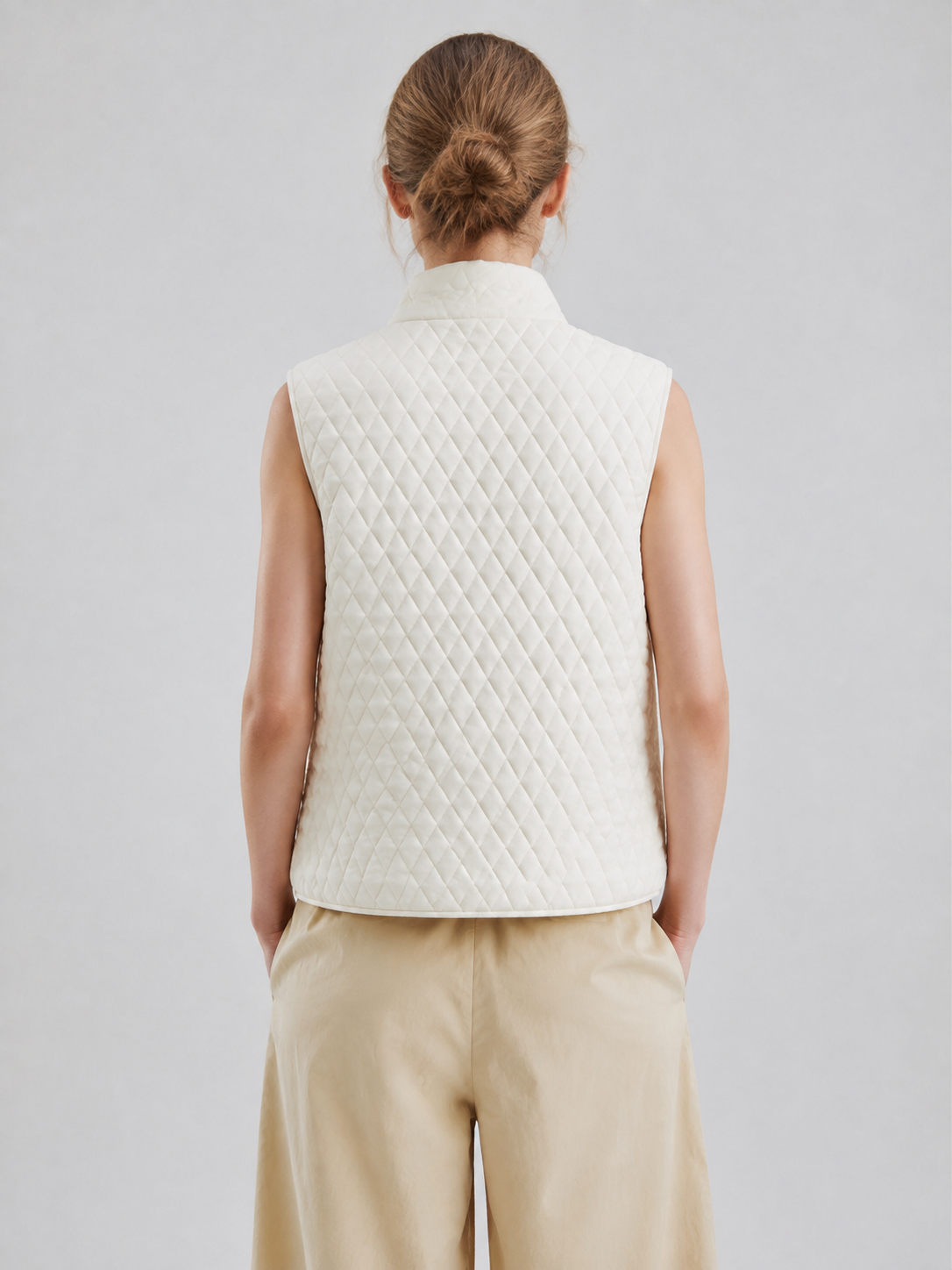 Women Quilted Vest Stand Collar Zip Up Sleeveless Padded Gilet Lightweight Diamond Waistcoat for Autumn Winter Outdoor