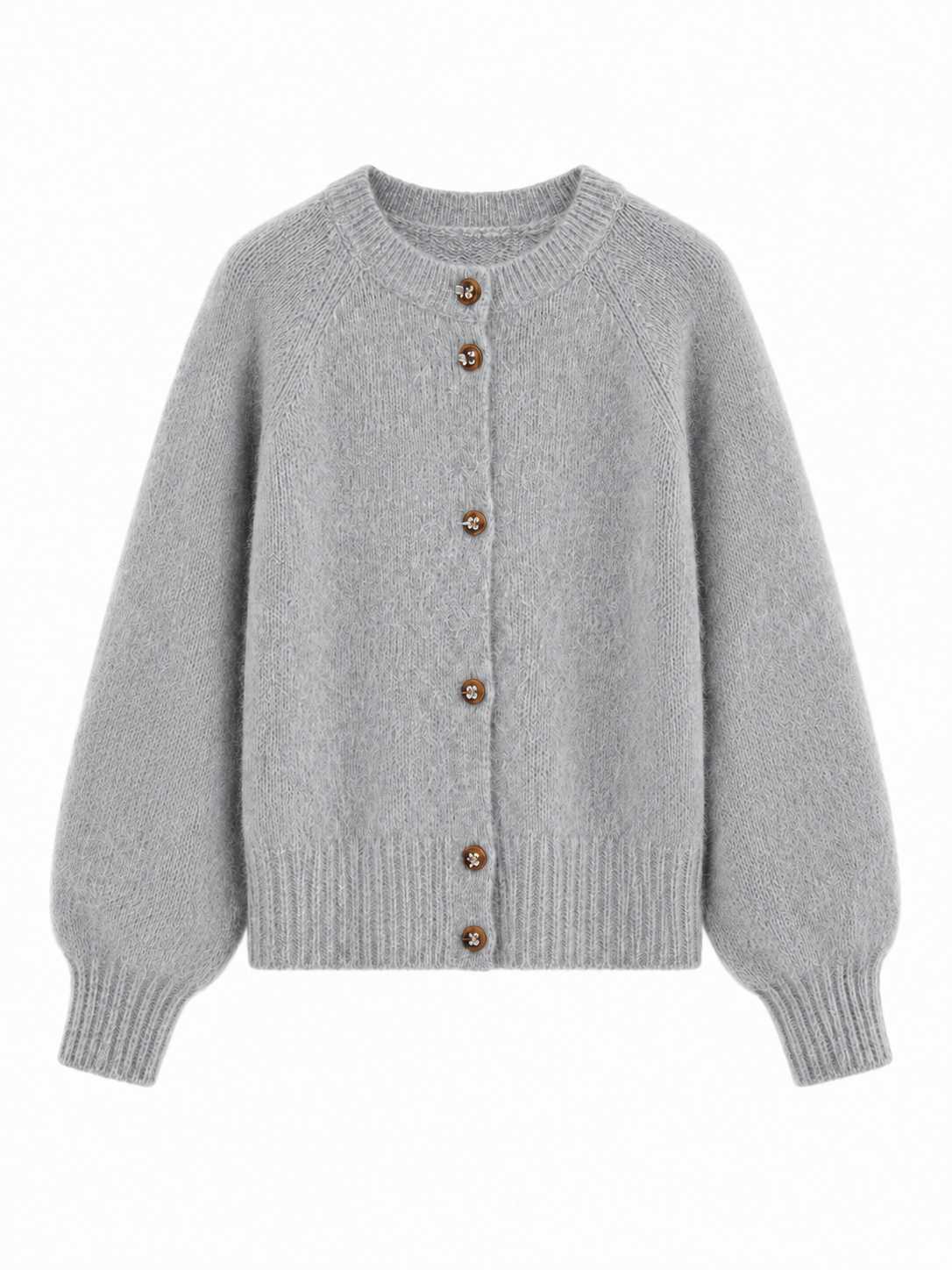 Premium Wool Cardigan Sweater – Soft Grey Minimalist Knit Jacket with Vintage Button Detail
