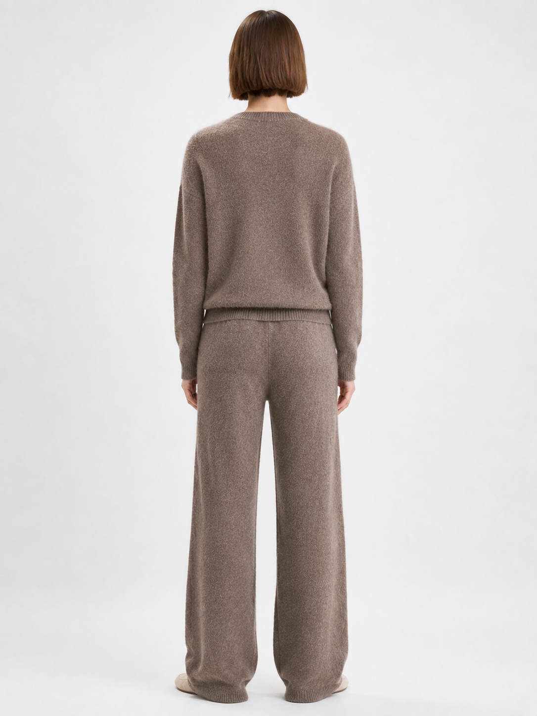Womens Knit Sweater and Wide Leg Pants Set Round Neck Pullover Drawstring Trousers Ladies Autumn Winter Two Piece Knitwear