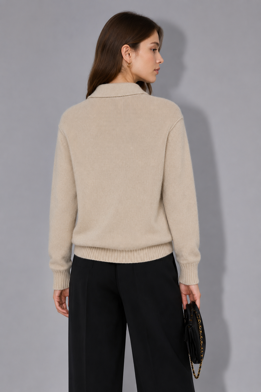 OEM Lady Cashmere Blazer - Cashmere and Wool Blend Half-Sleeve Round Neck Knitted Cashmere Blazer