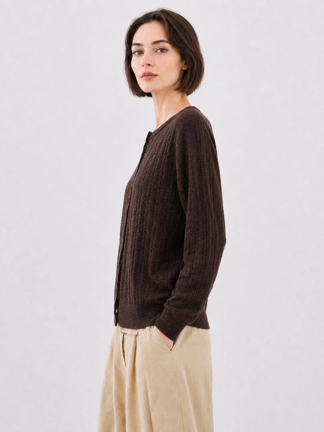 Womens Cable Knit Cardigan Long Sleeve Round Neck Button Down Sweater Ladies Slim Fit Autumn Winter Knitted Outwear Coat