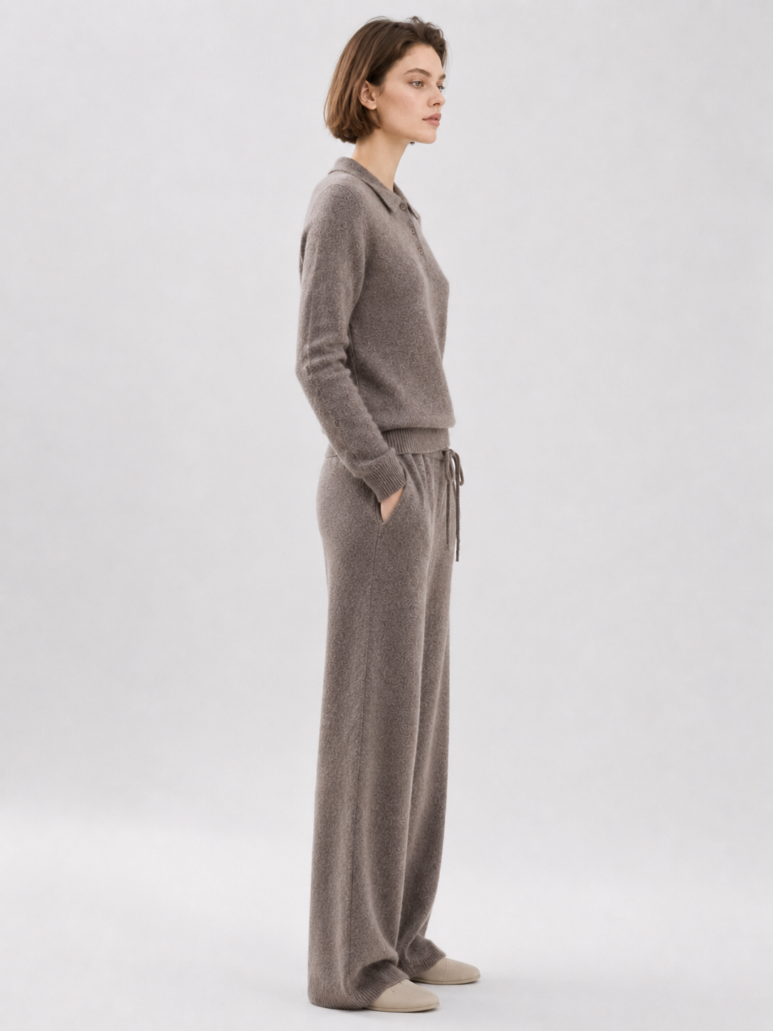 Womens Knit Sweater and Wide Leg Pants Set Round Neck Pullover Drawstring Trousers Ladies Autumn Winter Two Piece Knitwear
