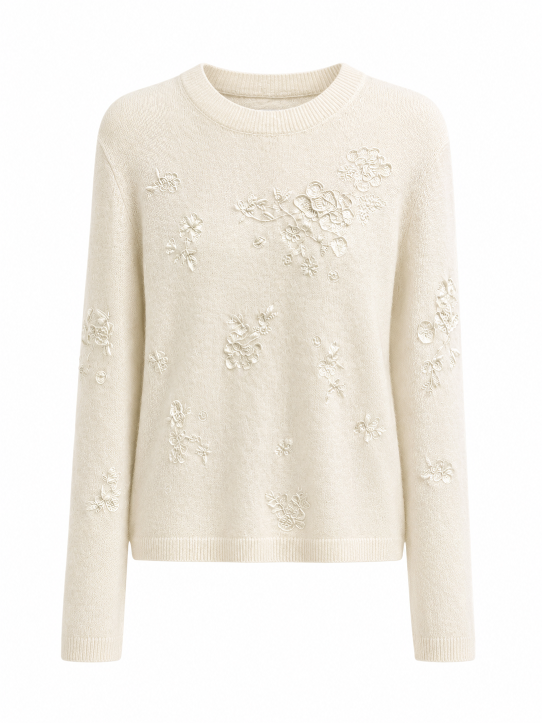Cashmere Manufacturer Direct Women's Knit Sweater Embroidery Flower Pattern Vintage Style Cashmere Wool Pullover for Women
