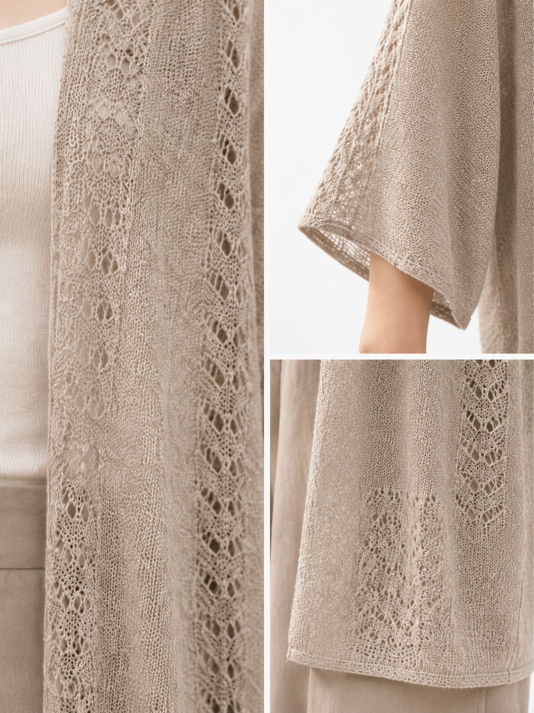 Women Open Front Pointelle Knit Cardigan Longline Lightweight Hollow Out Sweater Coat Loose Batwing Sleeve Beach Cover Up
