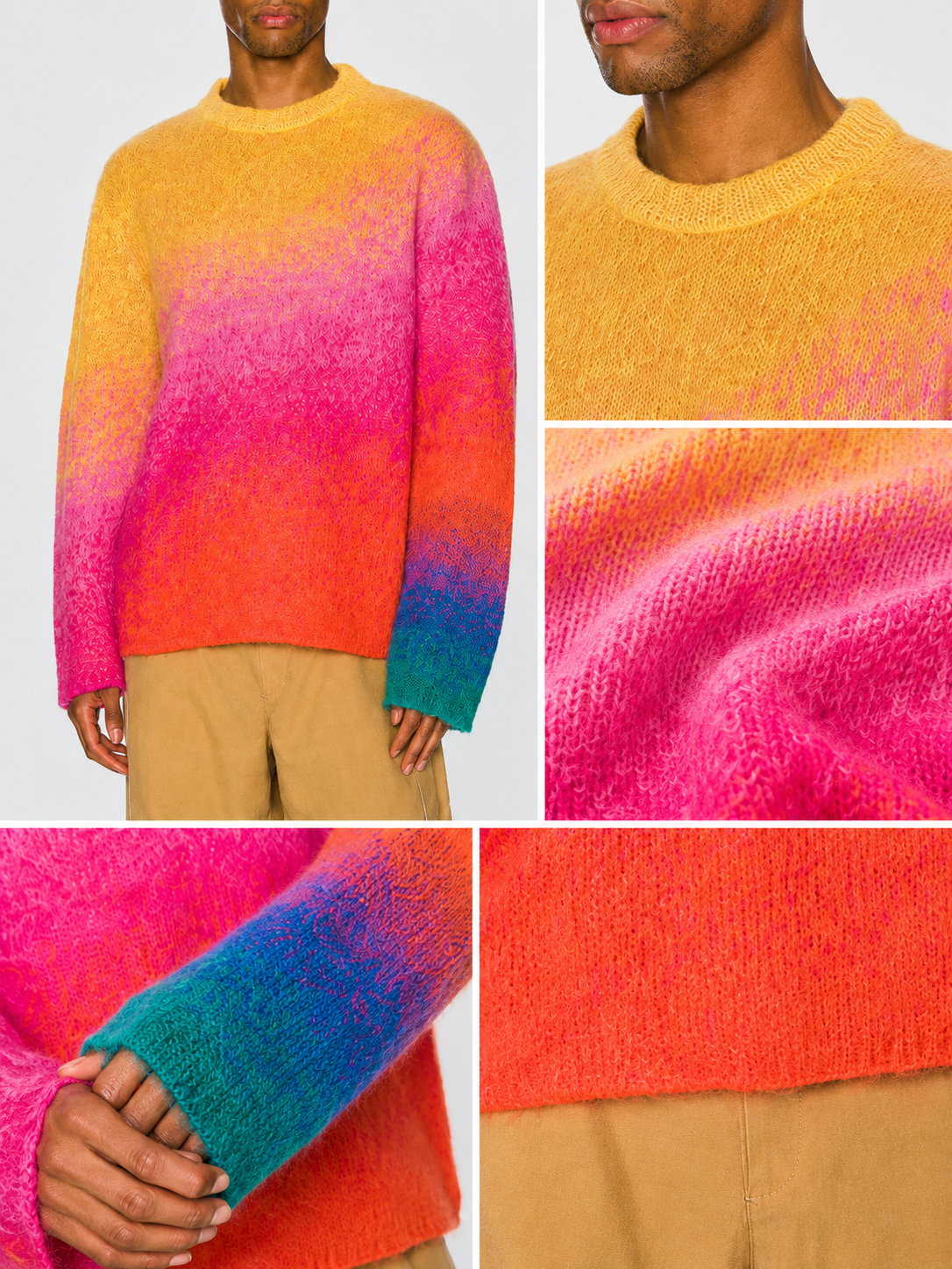 Custom LOGO OEM Men Mohair Sweater Winter Gradient Jacquard Pattern Knitted Jumper Design Pullover Knitwear Custom Knit Sweater