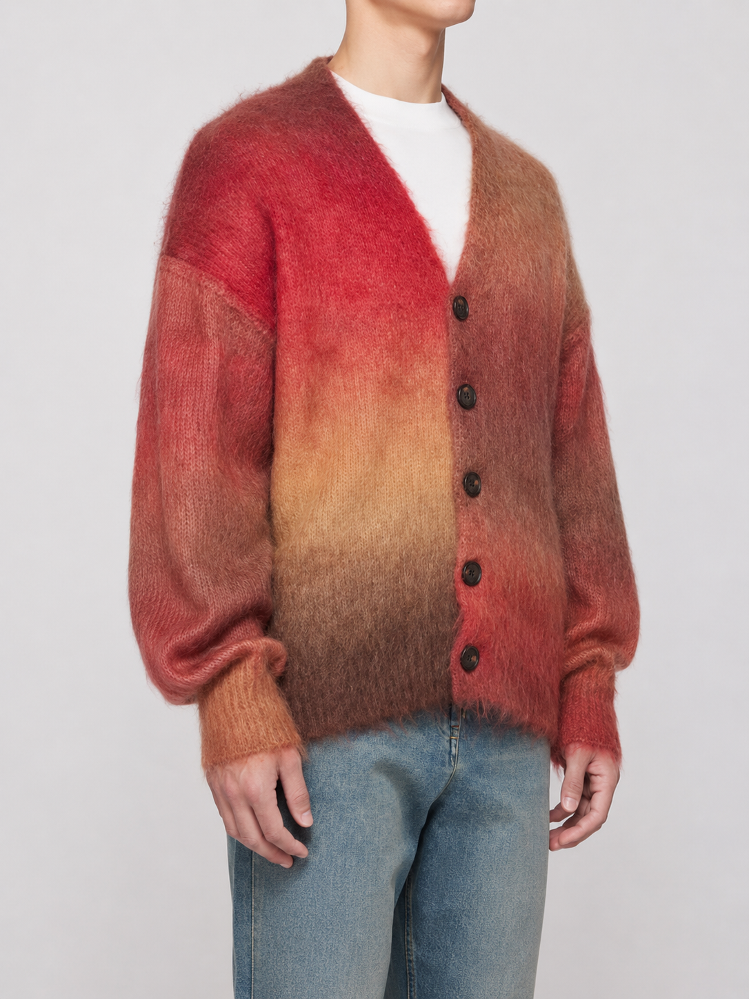 Custom LOGO OEM & ODM Cardigan Mohair Jacquard Knitted Men's Sweaters Custom Knitted Sweater
