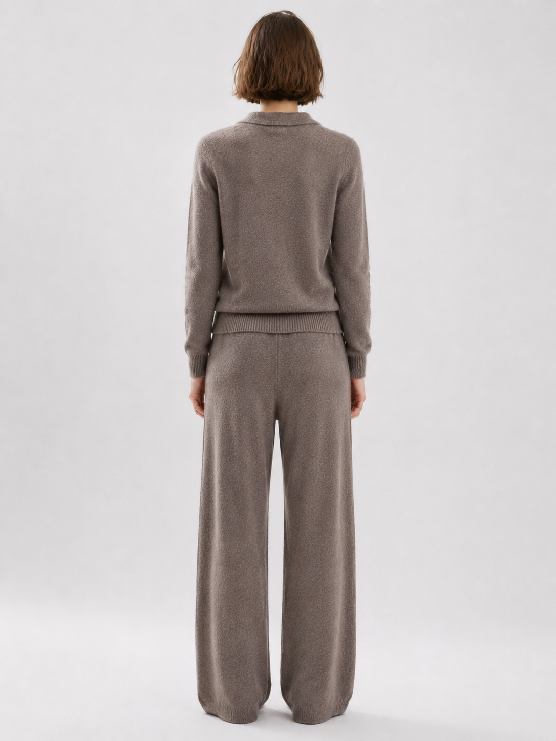 Womens Knit Sweater and Wide Leg Pants Set Round Neck Pullover Drawstring Trousers Ladies Autumn Winter Two Piece Knitwear