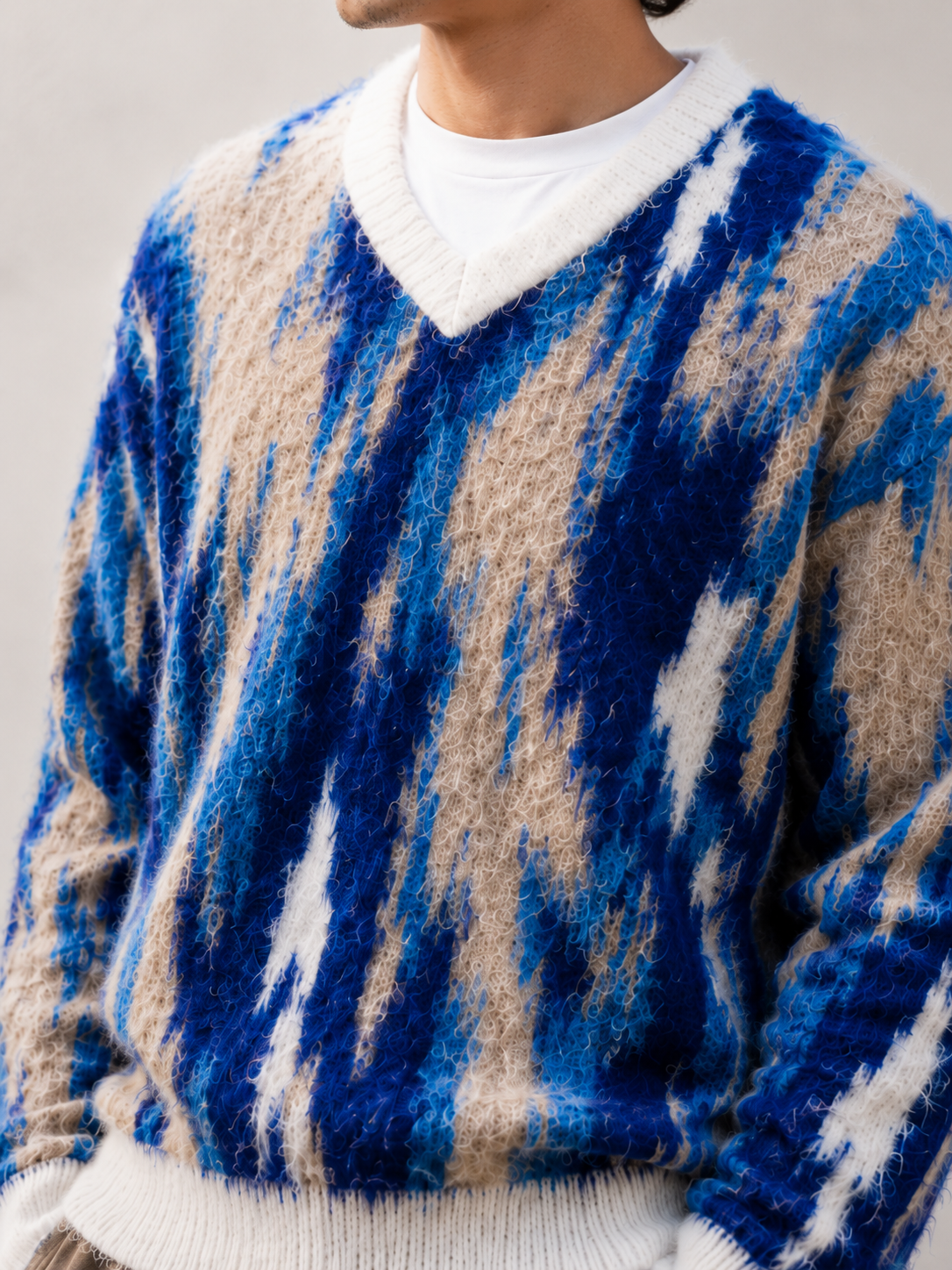 Wholesale Custom Knitted Faux Mohair Oversized Pullover Sweater Cotton Streetwear Jacquard Knit for Polo Tops for Winter Season