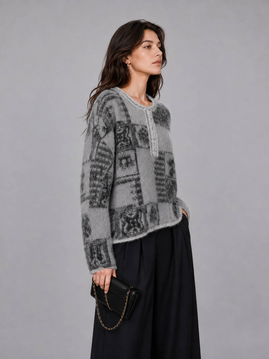 Early Autumn New Korean Retro Jacquard Thickened Wool Knit Half-Cardigan Delicate & Soft Silhouette Top for Women