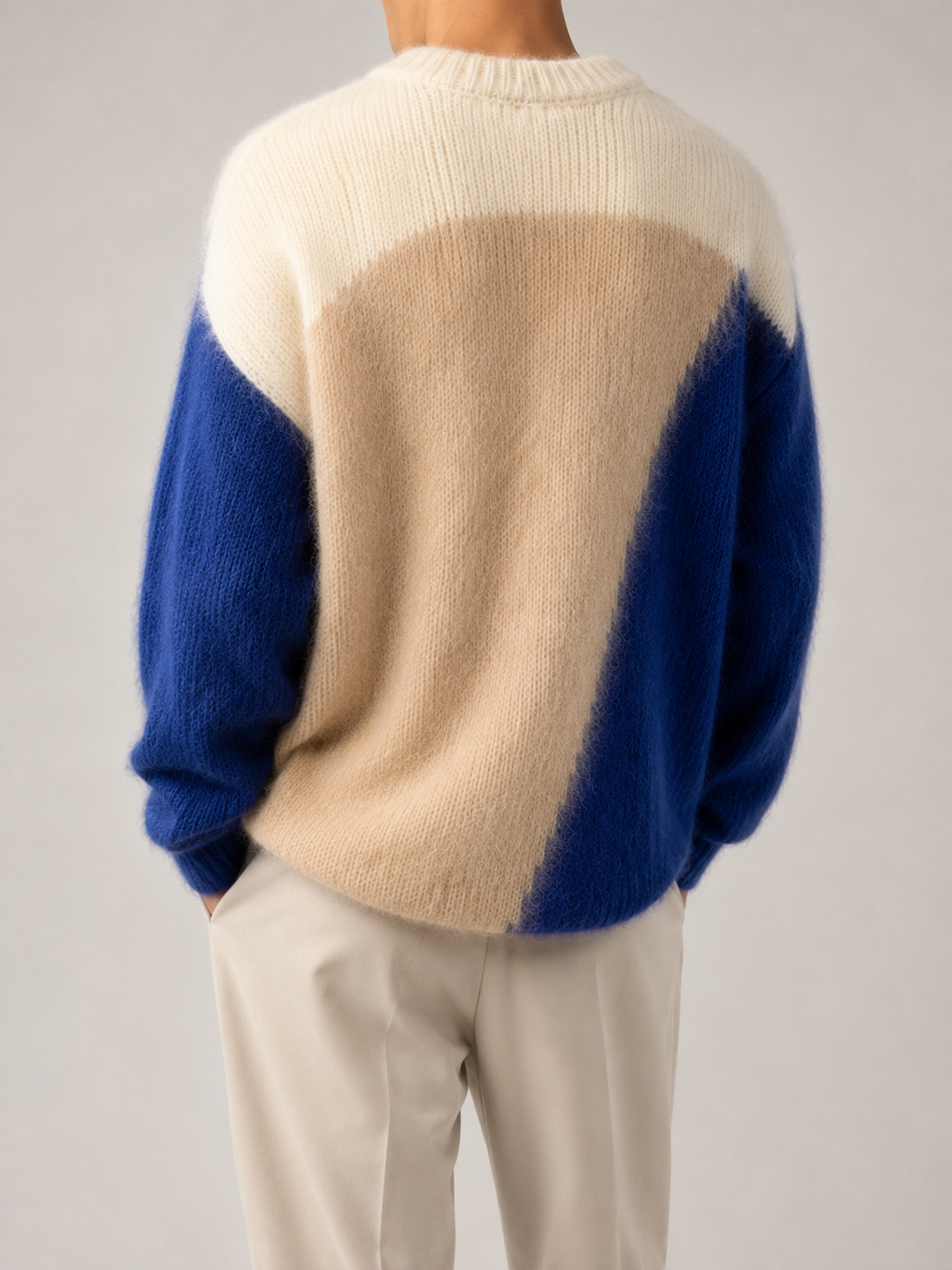 Custom Men's Casual Mohair Knitted  Sweater Dropped Shoulder Pullover with Winter Crew Neck Long Sleeves
