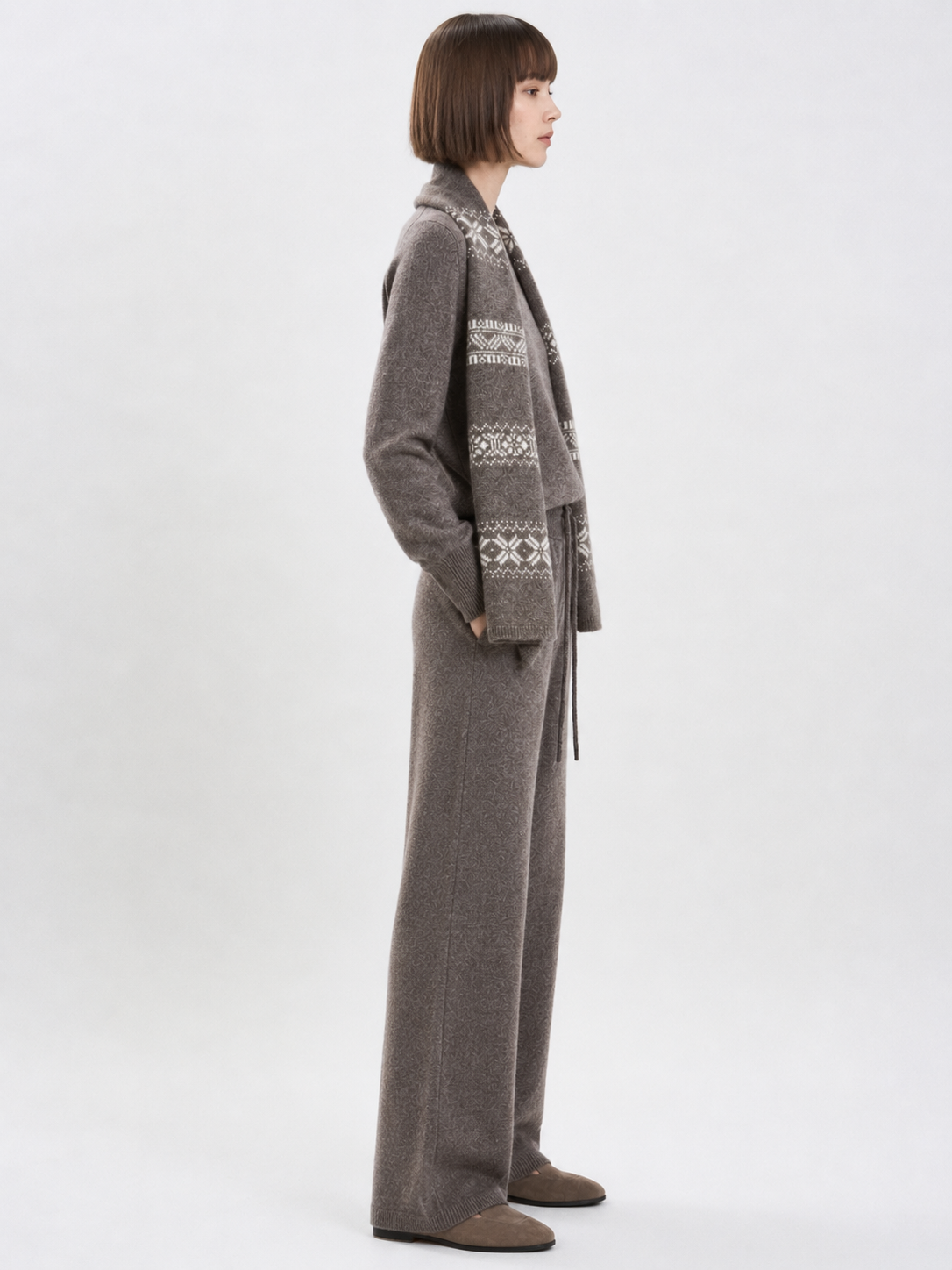 Womens Knit Sweater and Wide Leg Pants Set Long Sleeve Round Neck Pullover Ladies Autumn Winter Two Piece Knitwear Suit