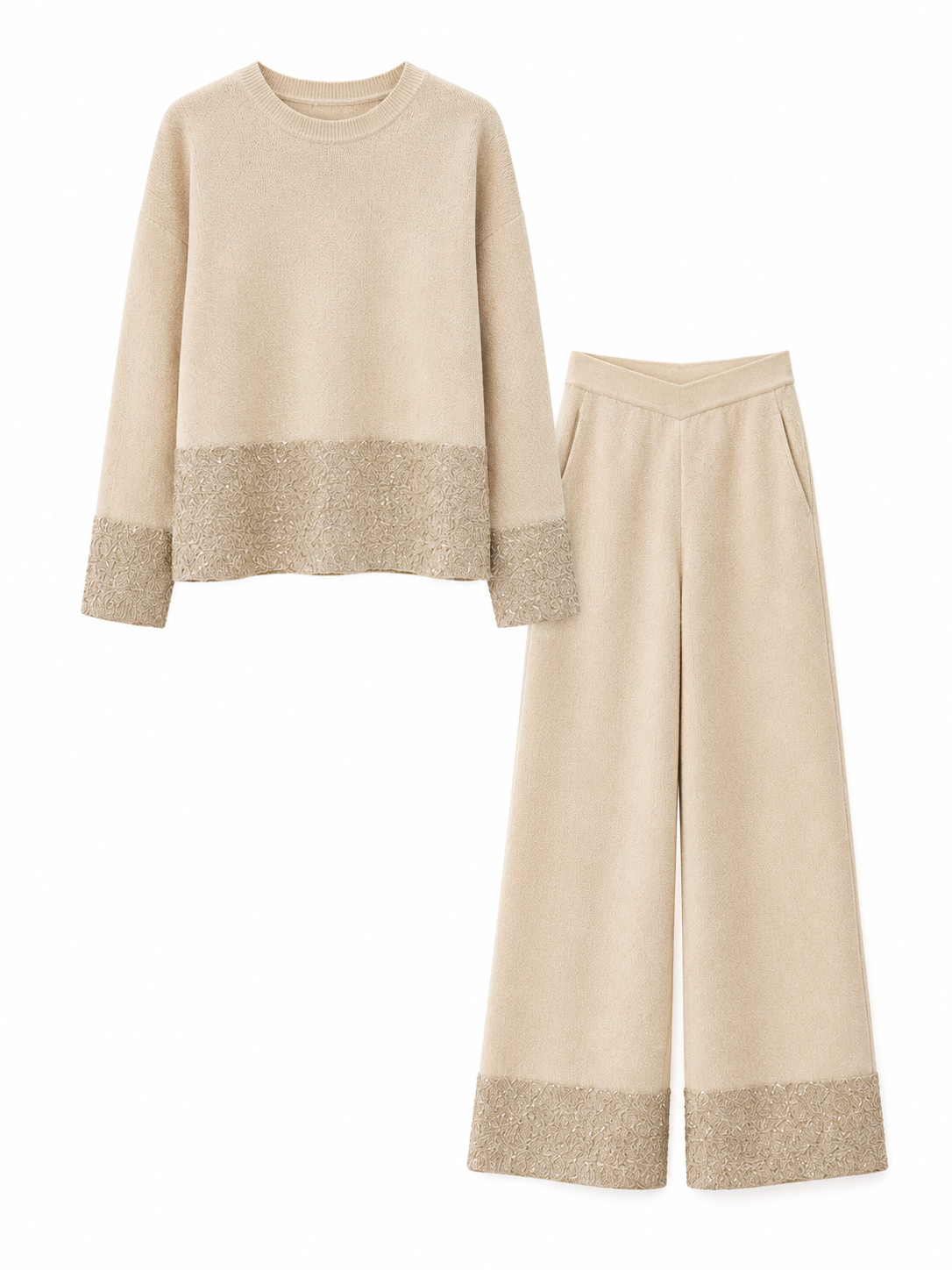Autumn Soft Bottom Knit Pullover and Pants Set Casual Solid Cashmere Knitted Sweater Set Knitted Two-pieces Set for Women