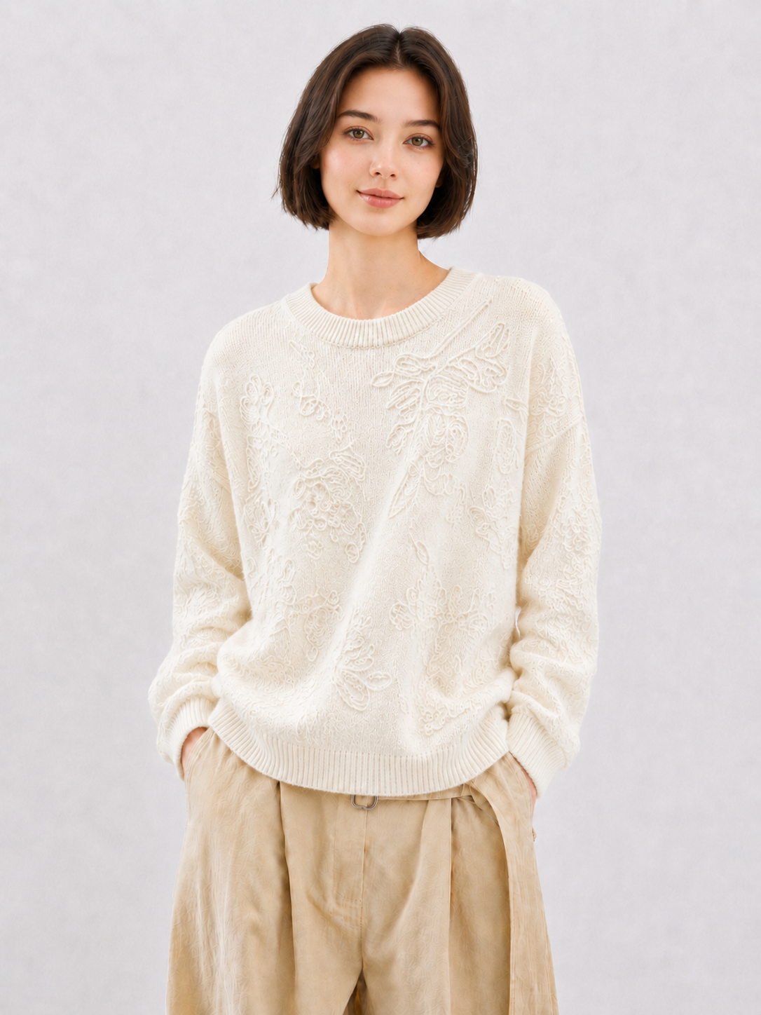 Women 3D Floral Applique Crochet Cardigan Round Neck Button Front Hollow Out Knit Sweater Handmade Openwork Lace Top