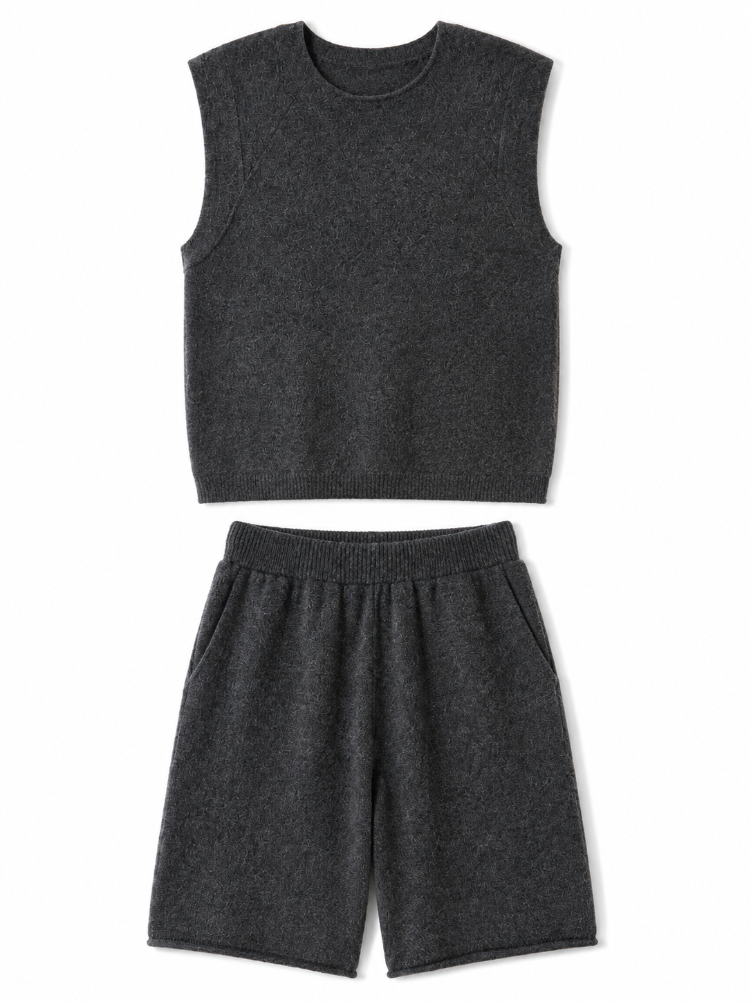 Women Two Piece Knit Set Sleeveless Crew Neck Sweater Vest and Loose Bermuda Shorts Casual Matching Outfit