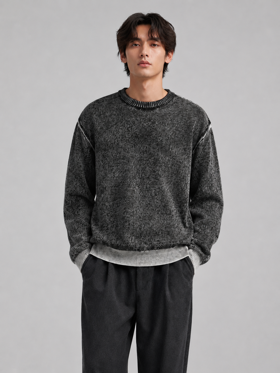 New Design logo Knitwear Fashion Casual Long Sleeve RIB Knitted Top Pullover Cotton Crew Neck Custom Men Knitted Sweater