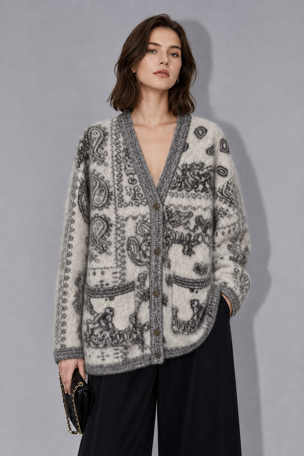 Sweater Cardigan Women Autumn-Winter Sweater Top Factory Direct Sales V-Neck Knit Shirt Printed Knitwear Women'S Coat