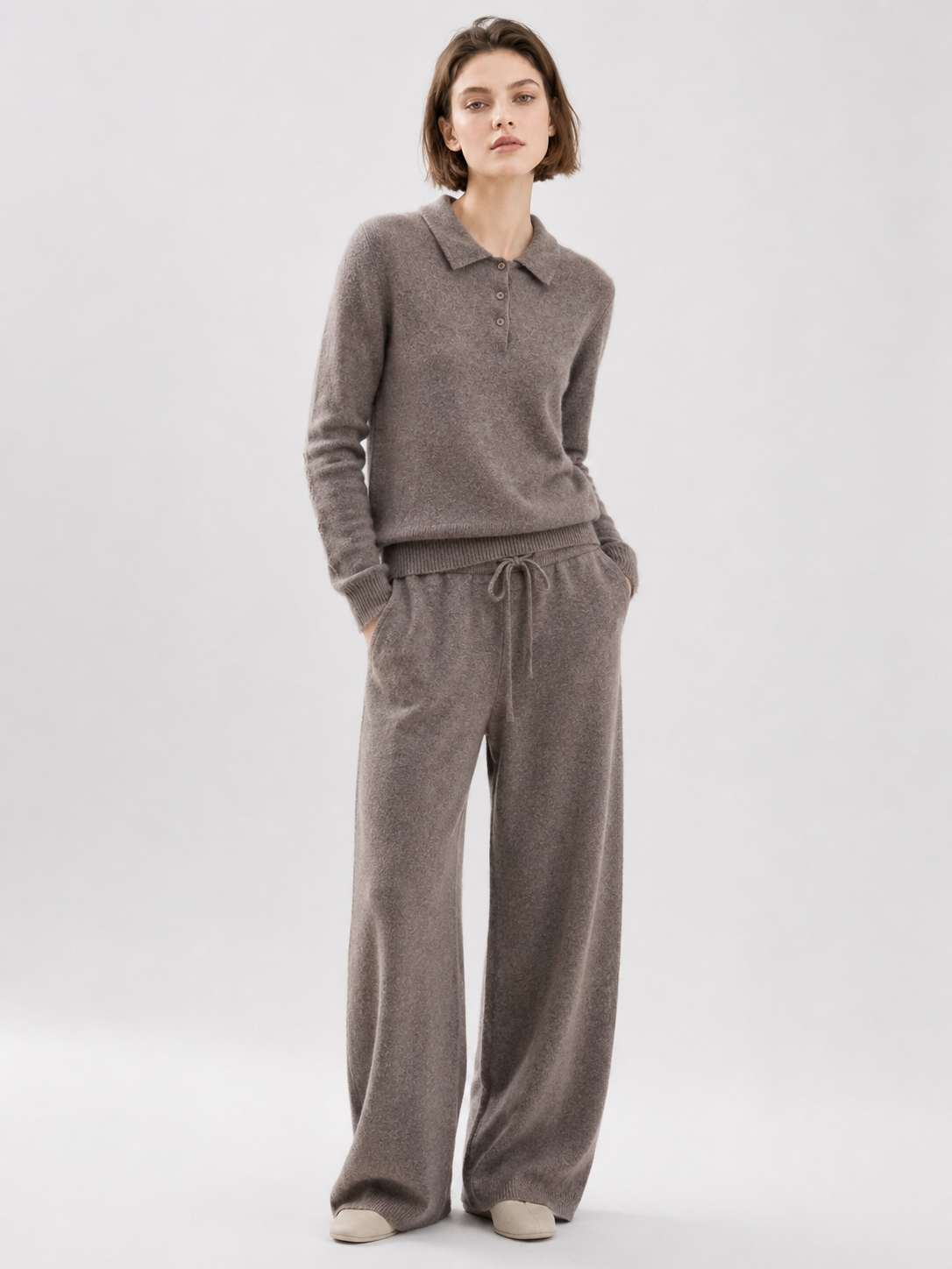 Womens Knit Sweater and Wide Leg Pants Set Round Neck Pullover Drawstring Trousers Ladies Autumn Winter Two Piece Knitwear