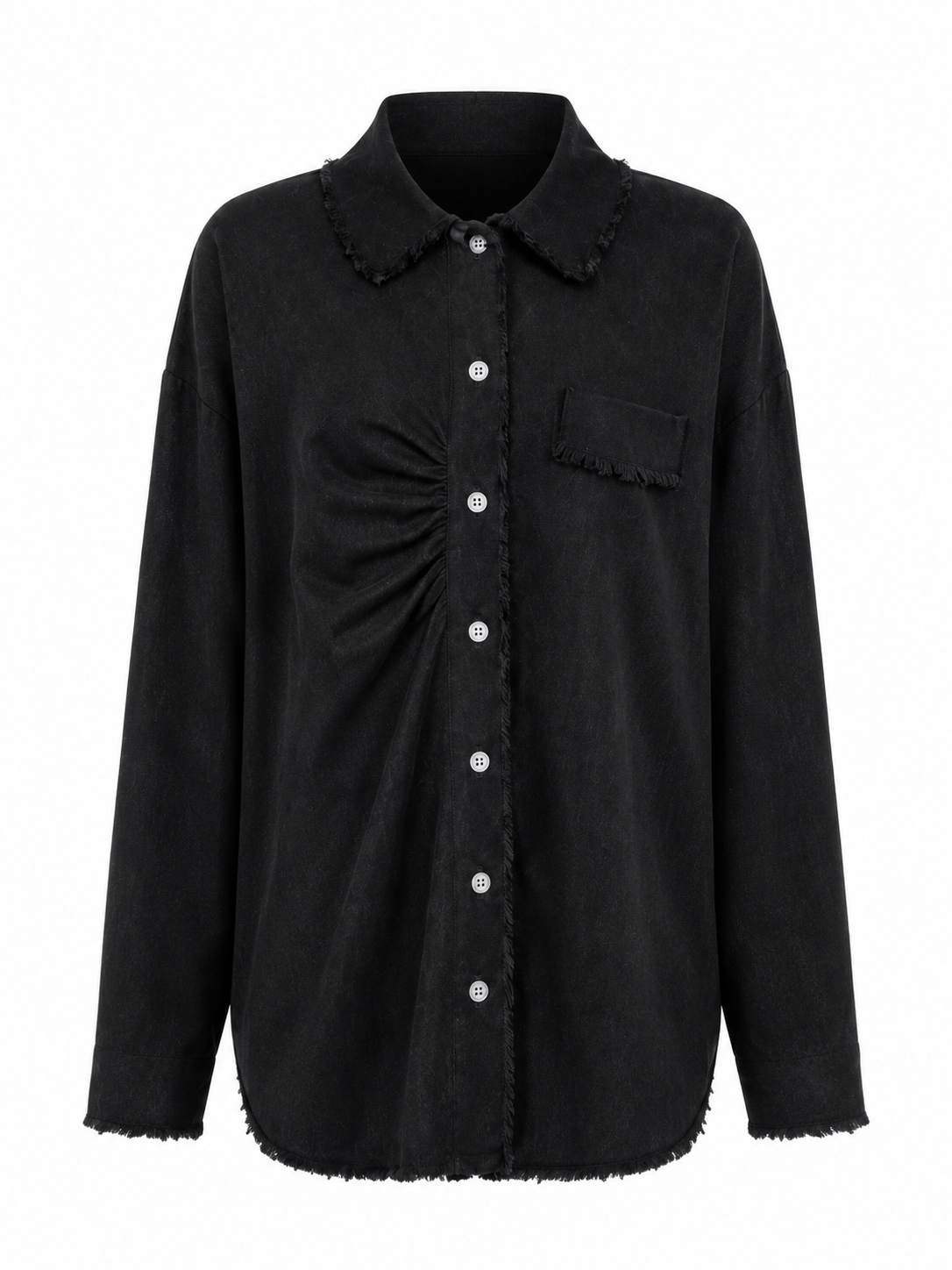 Luxury Wool Blend Overshirt Jacket – Minimalist Black Knit Cardigan Shirt with Vintage Collar	
