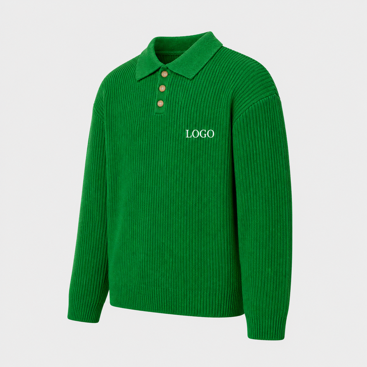 Custom Men's Autumn 100% Cotton Rib Knit for Sweater 3 Button Collar Pullover Long Sleeve Knitwear OEM ODM Manufacturer