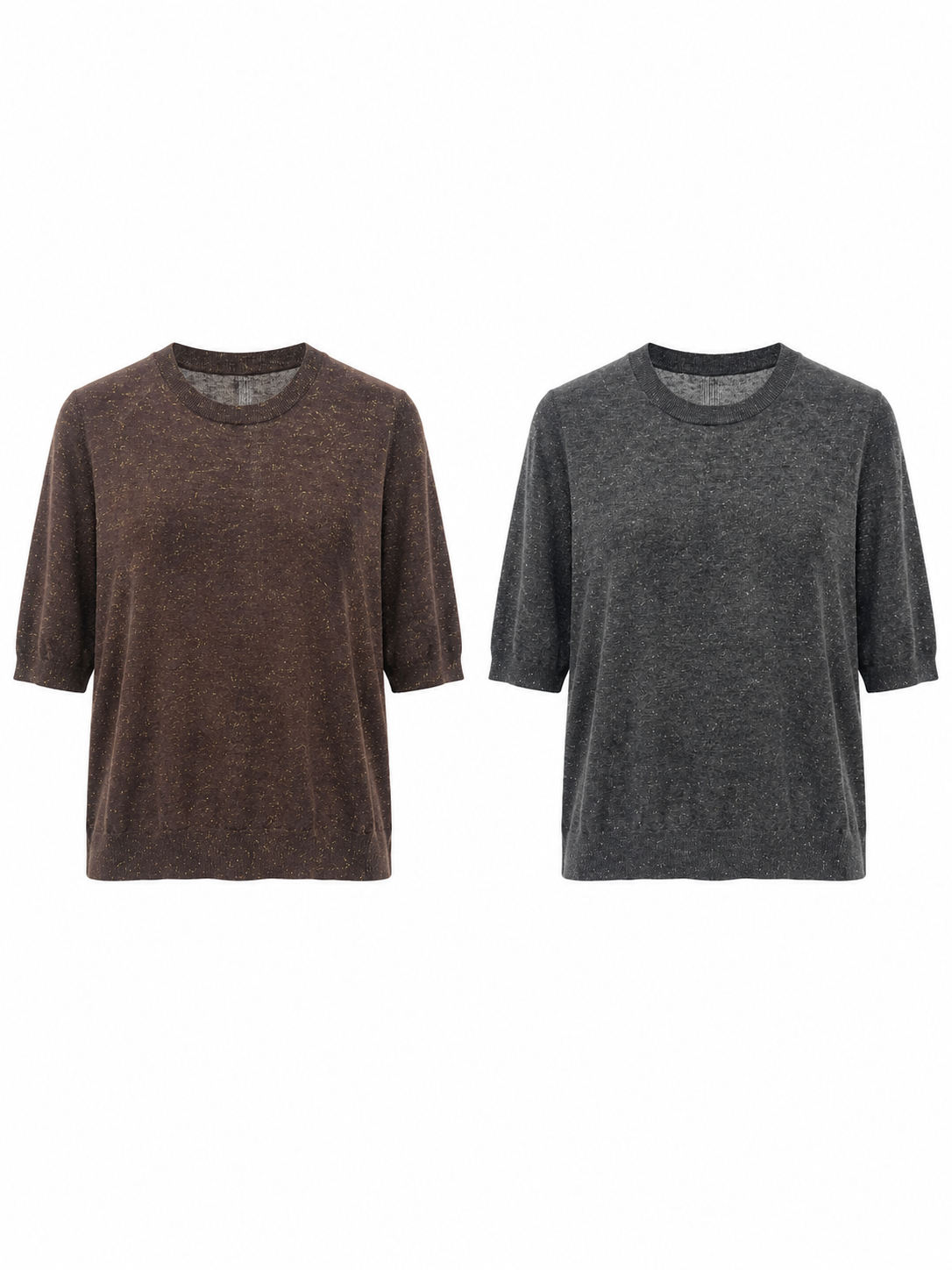 Womens Semi Sheer Knit Top Short Puff Sleeve Round Neck Thin Lightweight Summer Sweater Ladies Casual Pullover Knitwear