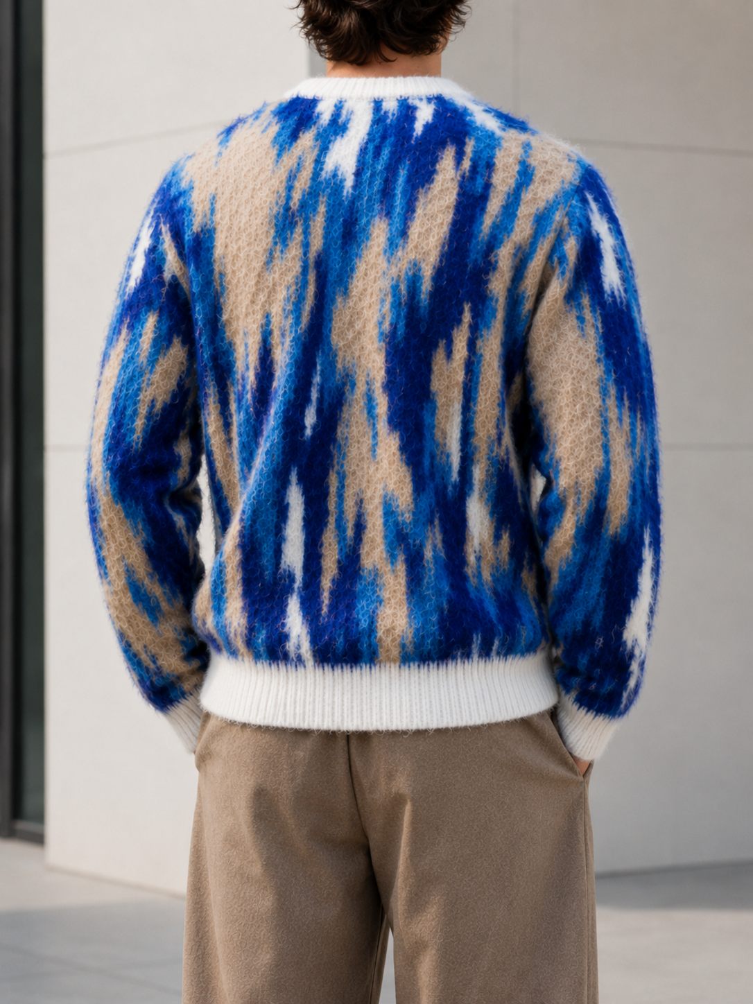 Wholesale Custom Knitted Faux Mohair Oversized Pullover Sweater Cotton Streetwear Jacquard Knit for Polo Tops for Winter Season
