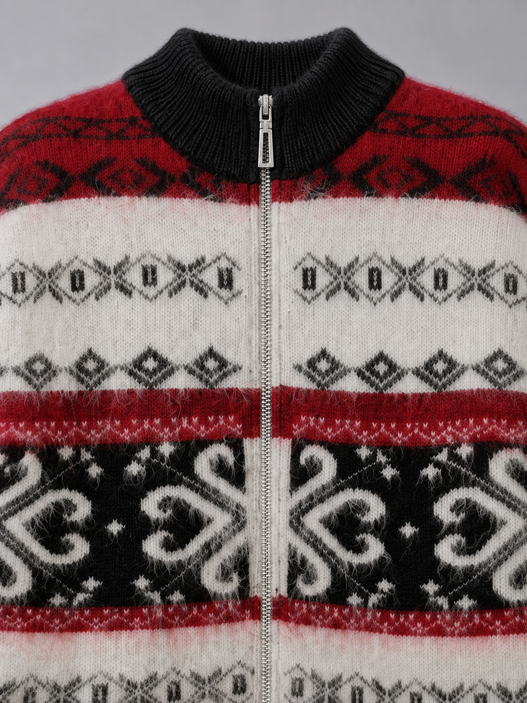 OEM jacquard zipper plush collar cashmere wool women's button down sweater of high-end quality
