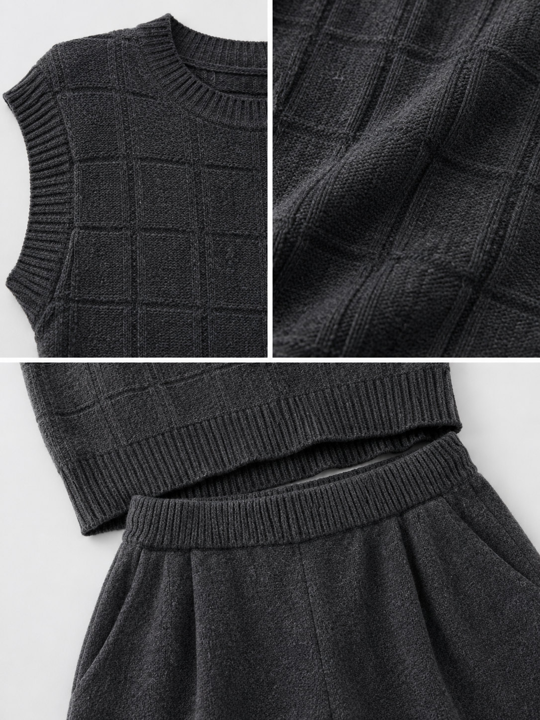 Women Plaid Knit Sweater Vest Crew Neck Sleeveless Loose Fit Pullover Top for Casual Minimalist Outfits