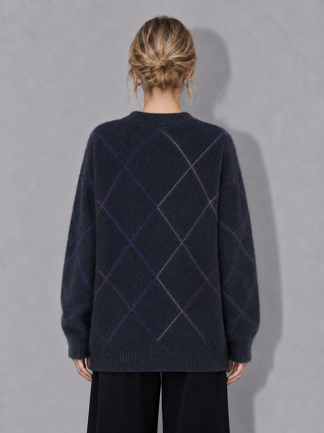 Womens Argyle Knit Cardigan V Neck Button Down Oversized Sweater Ladies Long Sleeve Autumn Winter Knitted Jumper Coat