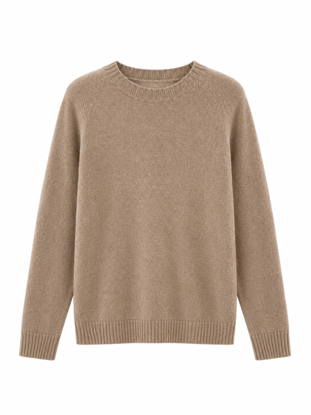 Womens Solid Crew Neck Knit Sweater Raglan Sleeve Loose Pullover Taupe Ribbed Ladies Jumper Autumn Winter Knitwear