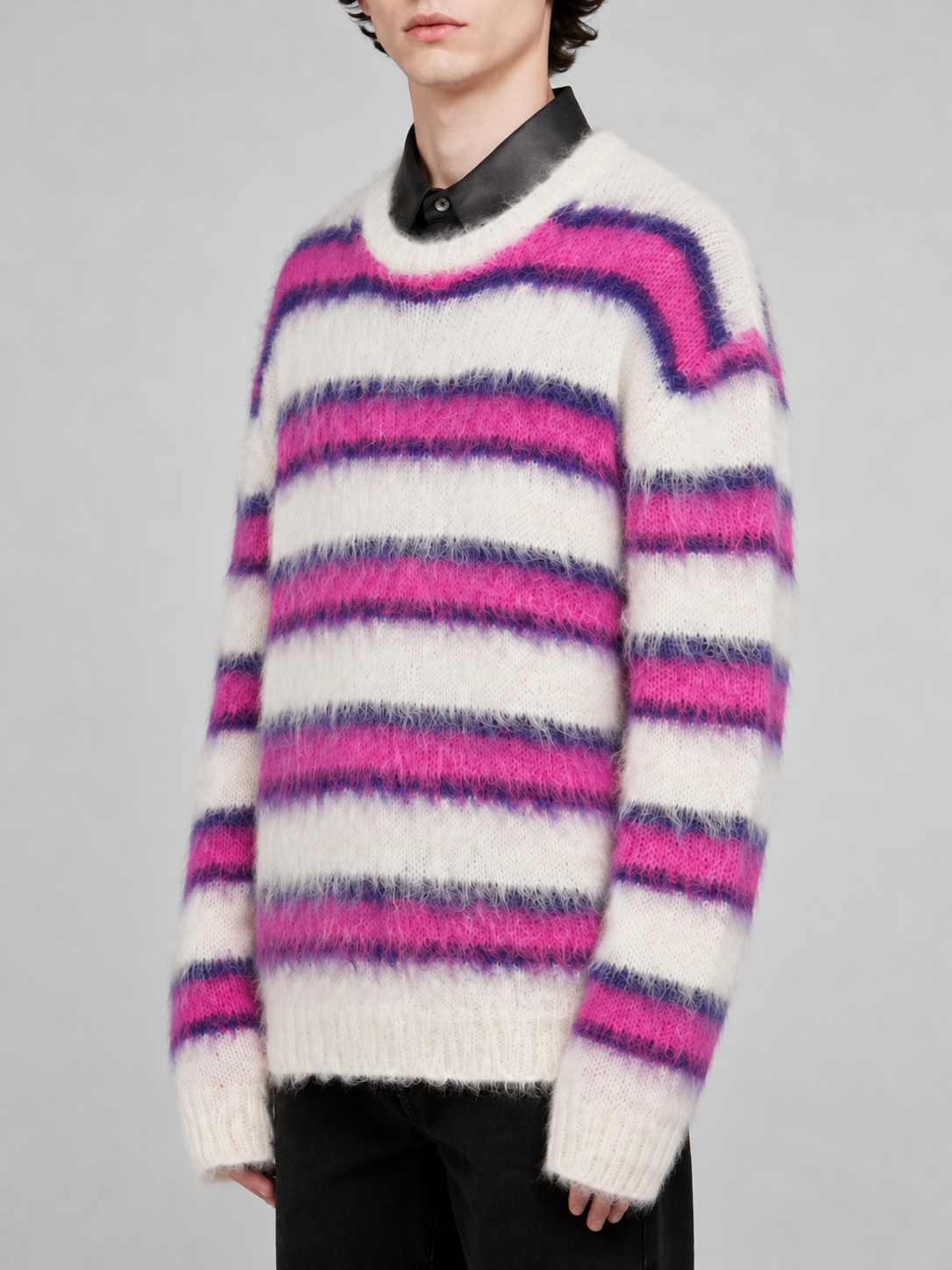 Men's Customizable Breathable Knitted Pullover Mohair Sweater Autumn Winter Warm Multi-Color Splicing Can Add Logo