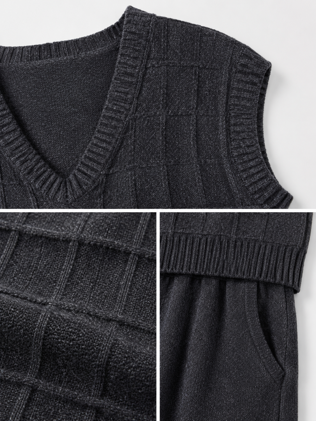 Women Oversized V Neck Knit Sweater Vest Sleeveless Plaid Longline Pullover Top for Casual Layered Outfits