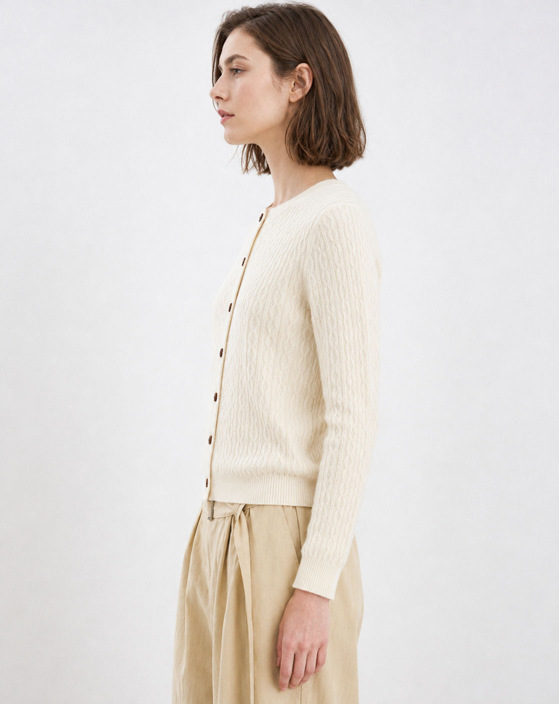 High-quality single-breasted solid-color O-neck sweater 100% cashmere knitted women's cardigan