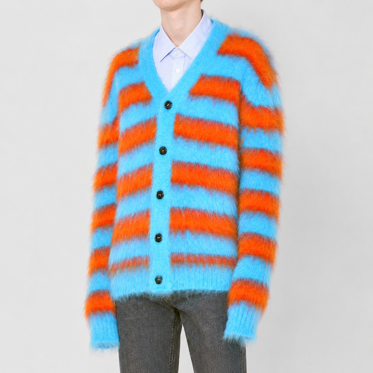 Mohair Sweater Cardigan Furry Knitted Winter Custom Brushed V-neck Long Sleeve Soft Comfortable Design Mohair Sweater for Men