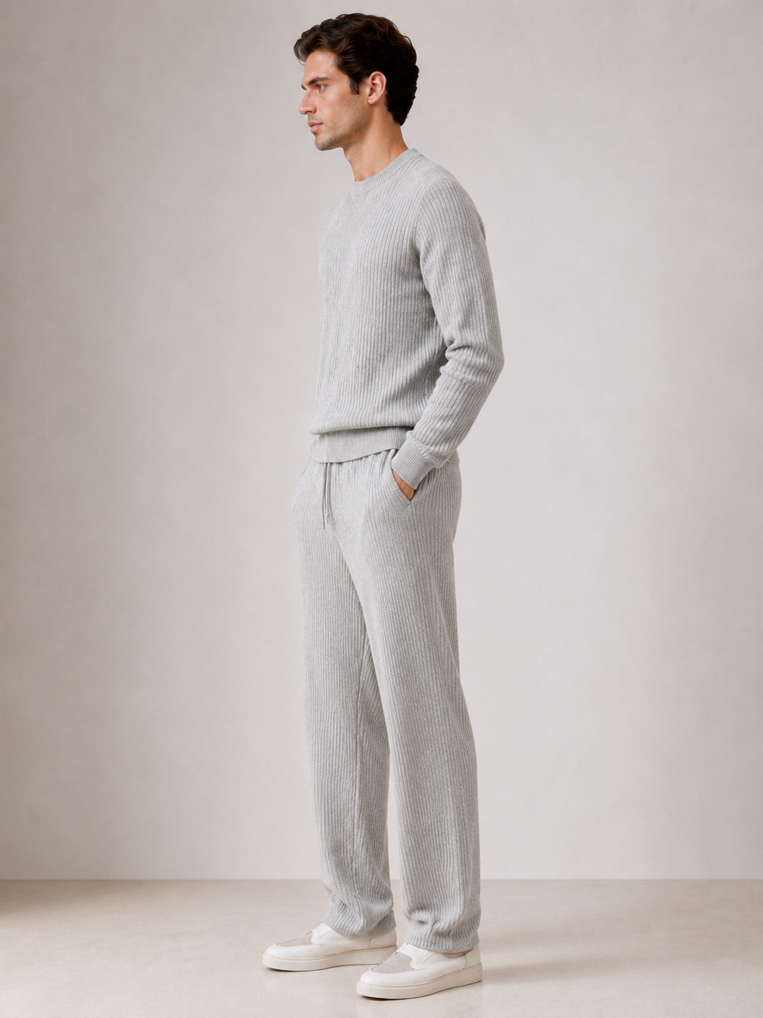 Custom Men Knitwear Set OEM ODM Manufacturer Ribbed Knit Sweater & Pants Low MOQ 50 Fast Sample Factory