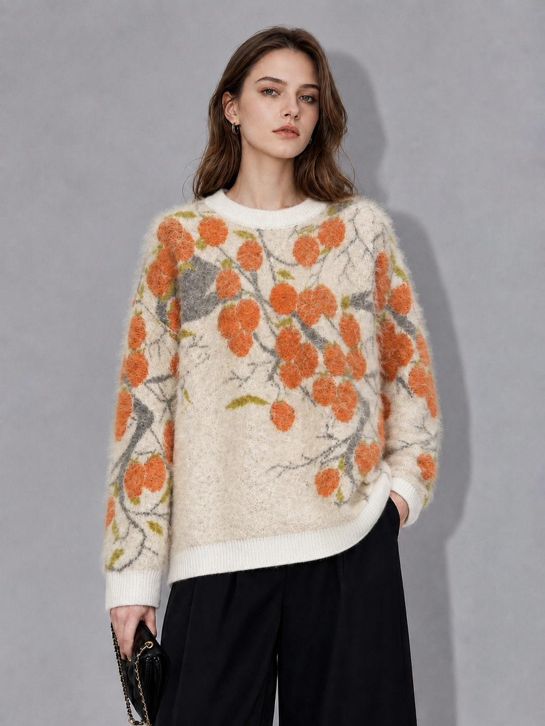 Retro floral knitted women's sweater - new style for autumn and winter loose and comfortable knitted sweater trendy design